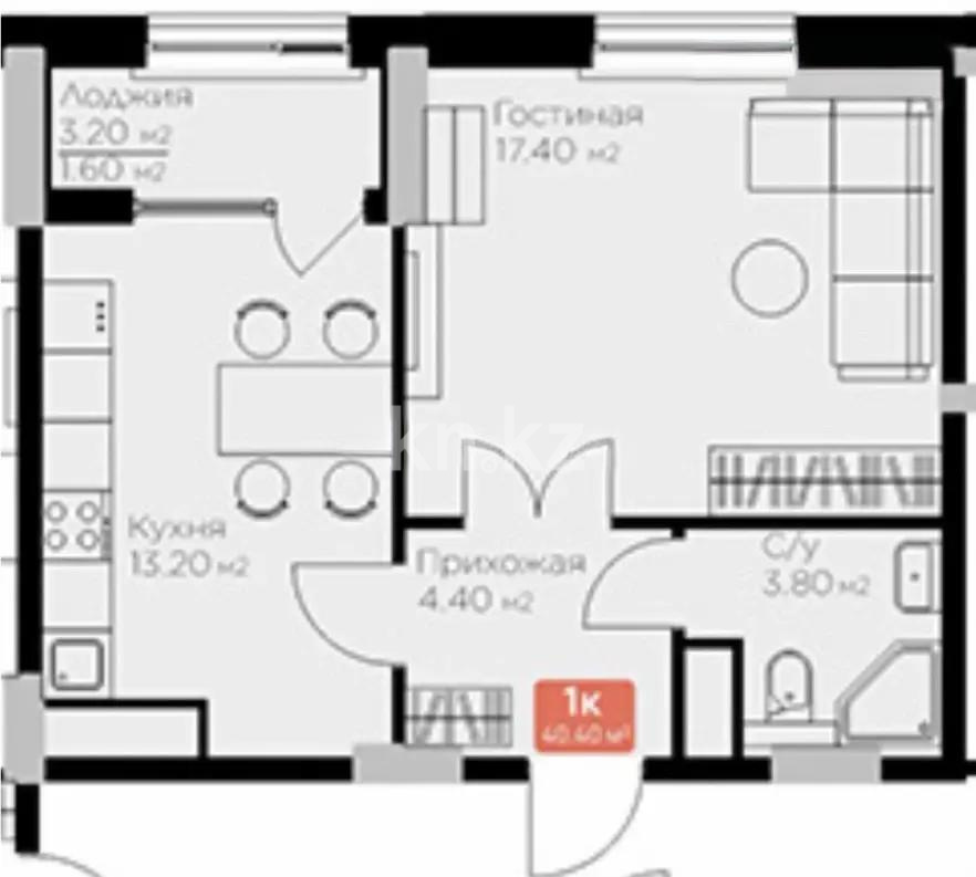 Продажа 1-комнатной квартиры, 40.4 м² в Астане