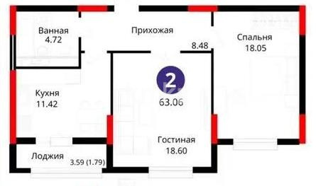 Продажа 2-комнатной квартиры, 63.2 м², ул. Е-429, дом  14 в Астане