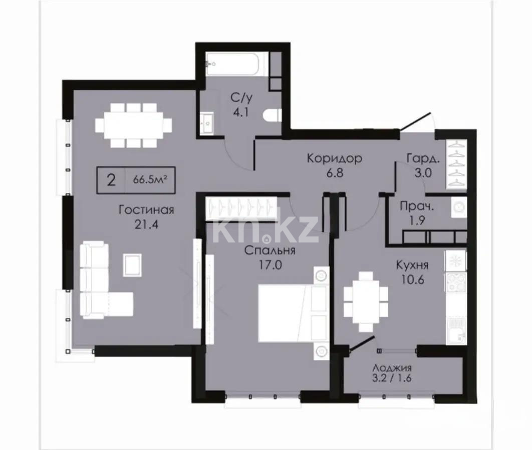 Продажа 2-комнатной квартиры, 66 м² в Астане
