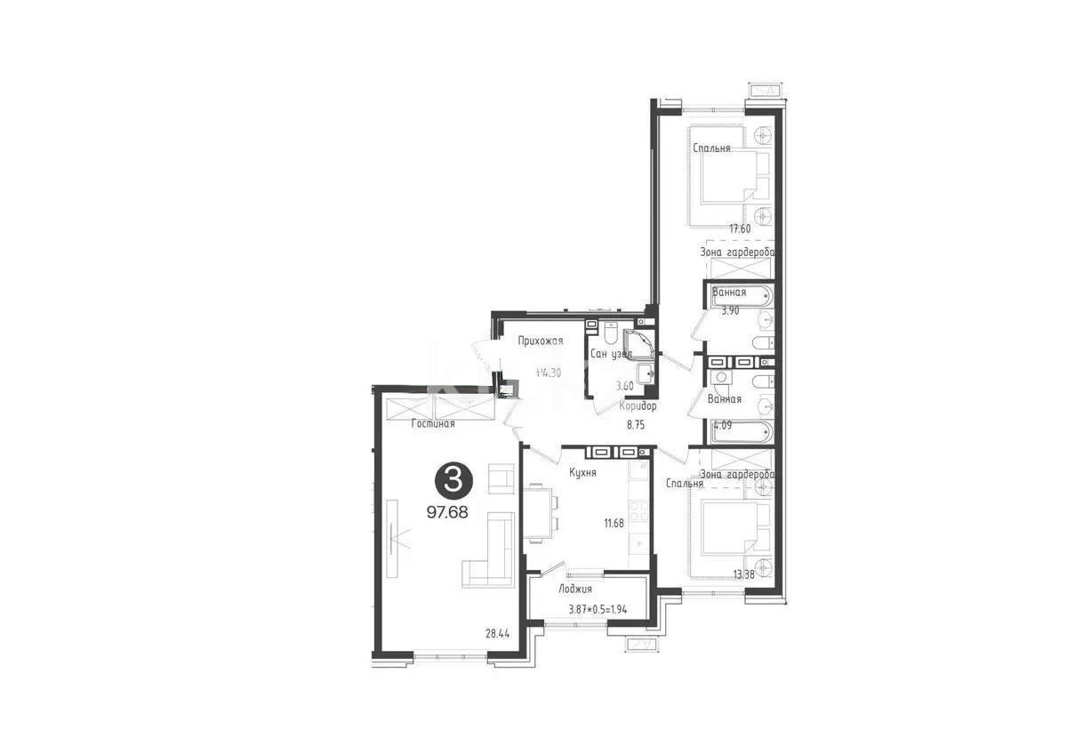Продажа 3-комнатной квартиры, 98 м² в Алматы