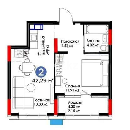 Продажа 2-комнатной квартиры, 42.29 м², ул. Мухамедханова, дом  6б в Астане - фото 6