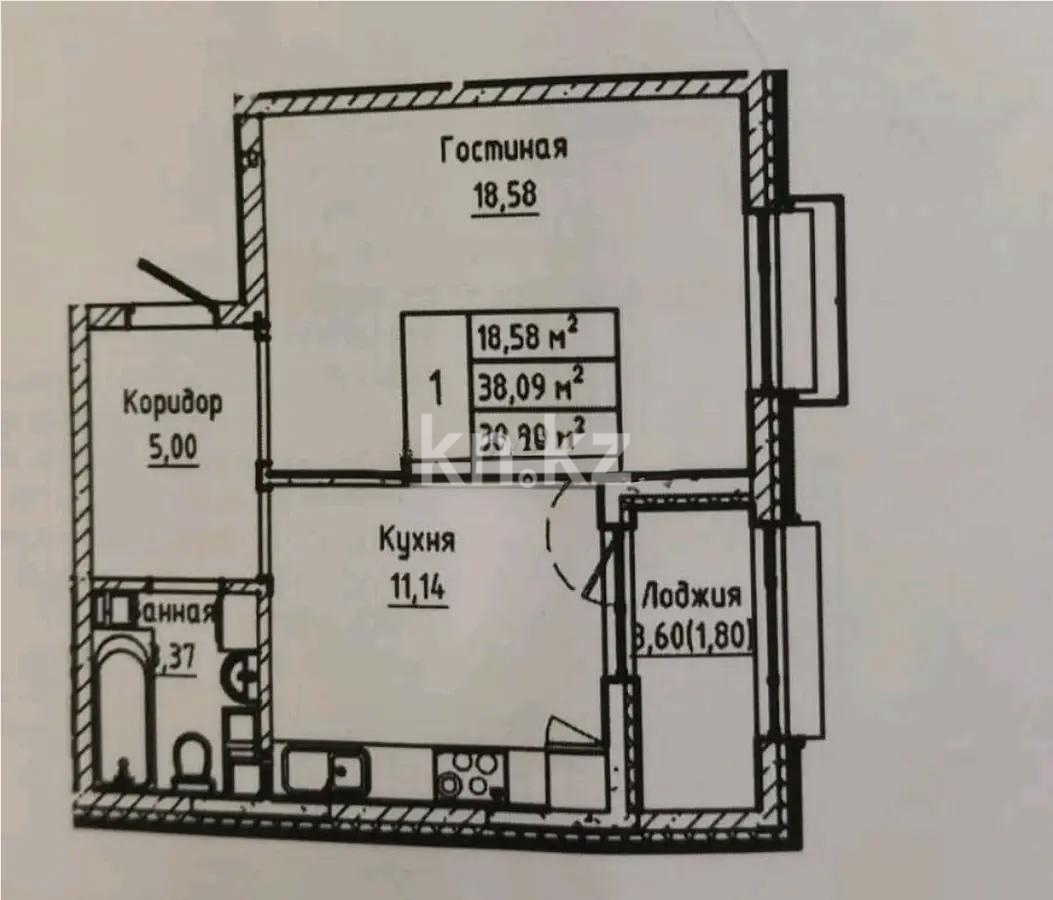 Продажа 1-комнатной квартиры, 39.89 м² в Астане