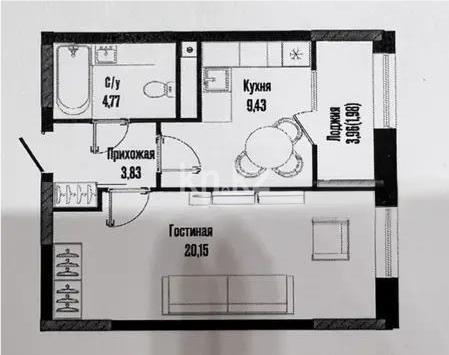 Продажа 1-комнатной квартиры, 40.16 м², ул. Бухар жырау, дом  12/3 в Астане