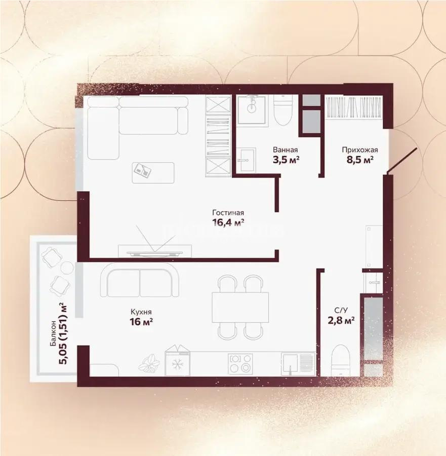 Продажа 1-комнатной квартиры, 49.7 м², ул. Кожабекова, дом  17/2 в Алматы