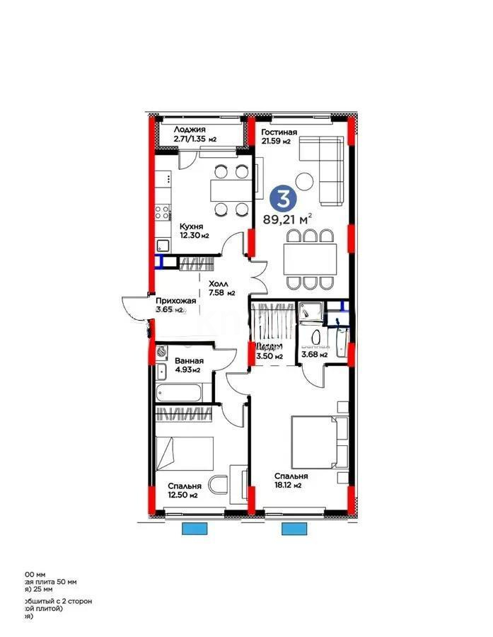 Продажа 3-комнатной квартиры, 89.21 м², ул. Е-117, дом  55 в Астане