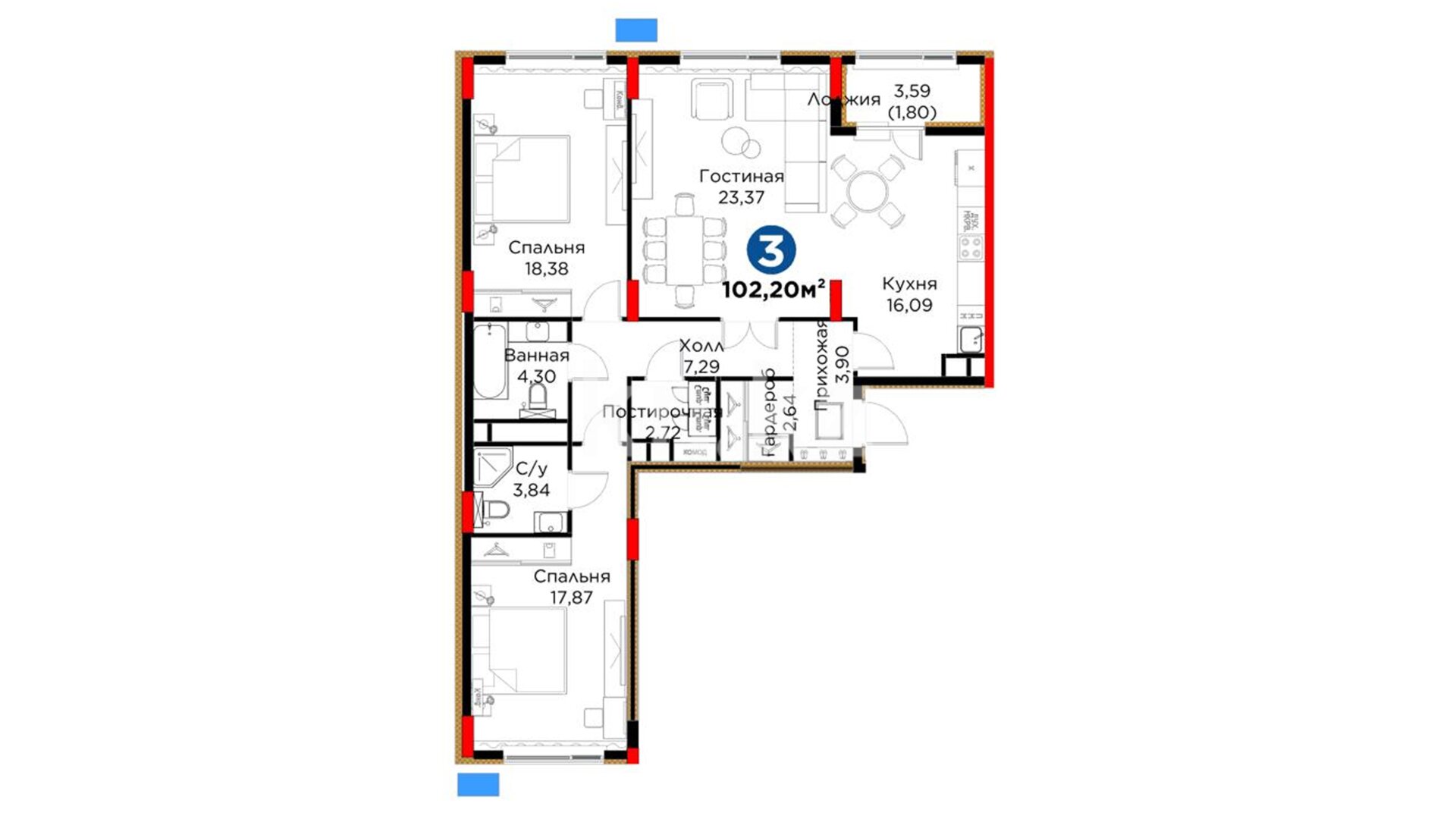 ЖК ŪIA. TARIH, 3-комнатная, цена 71 335 600 ₸, 698 000 ₸&nbsp;/&nbsp;м²