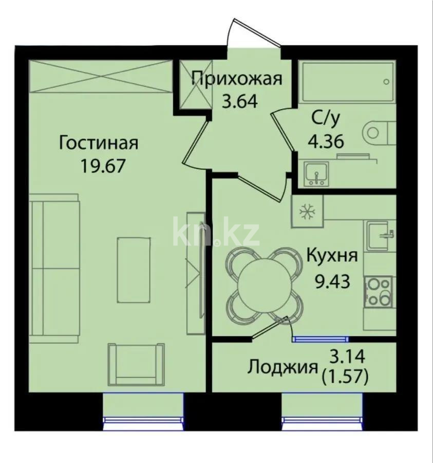 Продажа 1-комнатной квартиры, 38.7 м², ул. Е-15, дом  16 в Астане