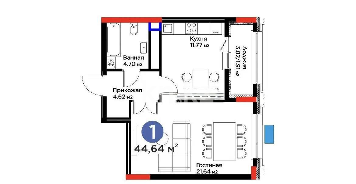Продажа 1-комнатной квартиры, 45 м² в Астане