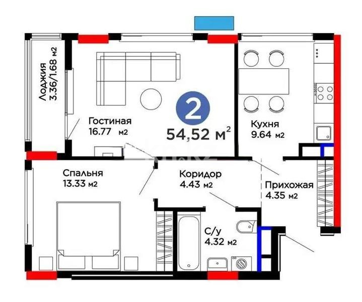 Продажа 2-комнатной квартиры, 54.5 м², пр. Туран, дом  57д в Астане