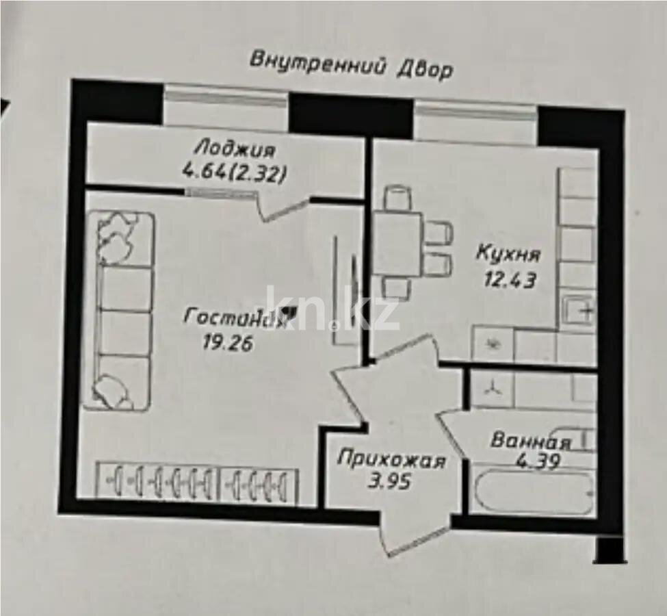 Продажа 1-комнатной квартиры, 42.35 м² в Астане