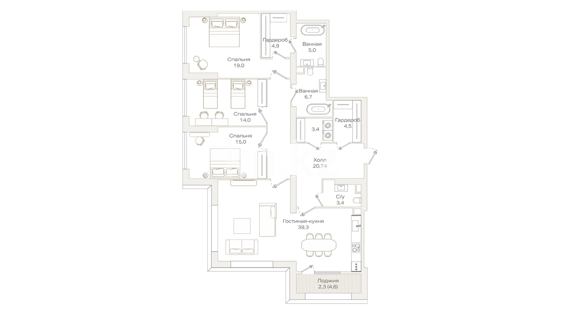 ЖК VESPER, 4-комнатная, цена 205 977 600 ₸, 1 490 000 ₸&nbsp;/&nbsp;м²