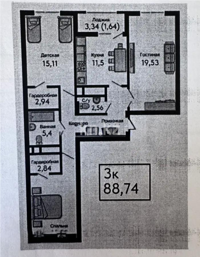 Продажа 3-комнатной квартиры, 88.74 м² в Астане