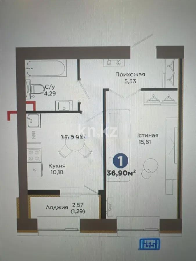 Продажа 1-комнатной квартиры, 36.46 м² в Астане