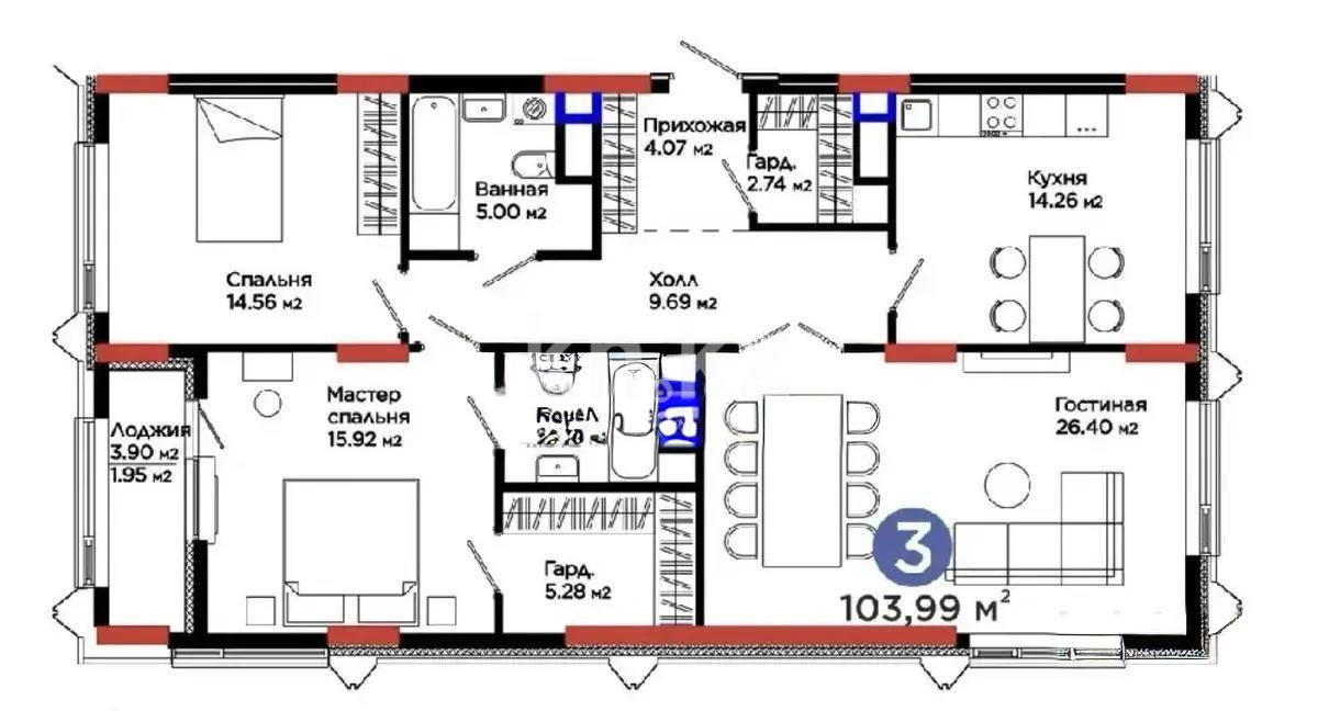 Продажа 3-комнатной квартиры, 103.99 м² в Астане