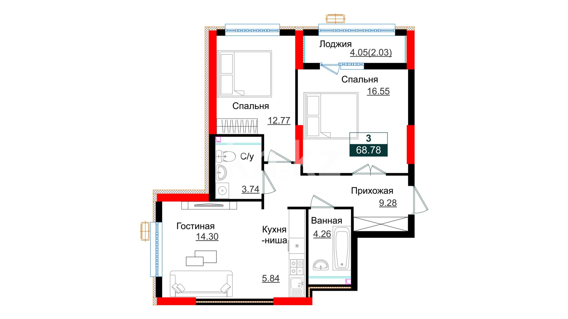 ЖК Shakarim Avenue, 3-комнатная, цена 32 526 062 ₸, 472 900 ₸&nbsp;/&nbsp;м²