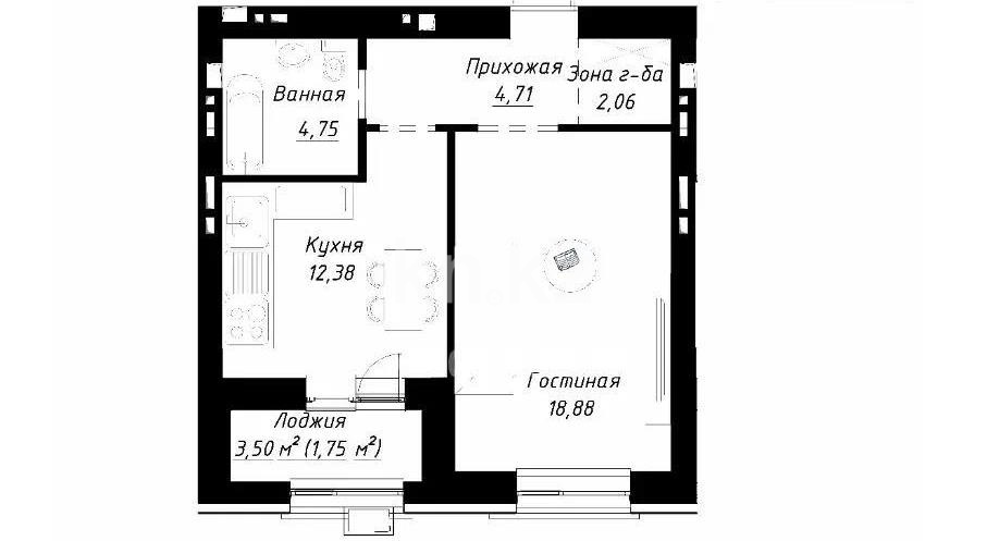 Продажа 1-комнатной квартиры, 44.53 м², ул. Калдаякова, дом  14 стр в Астане