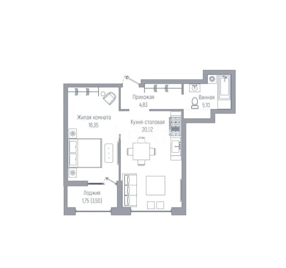 Продажа 2-комнатной квартиры, 47 м², ул. Жошы хана, дом  20 в Астане