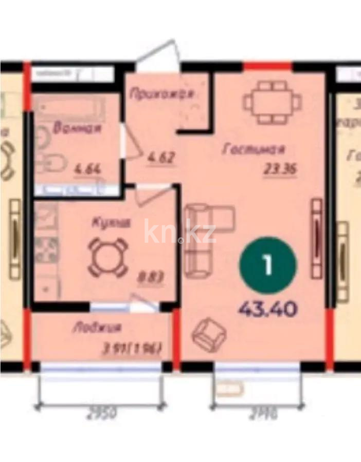 Продажа 1-комнатной квартиры, 43.4 м², ул. Серкебаева, дом  22 в Астане