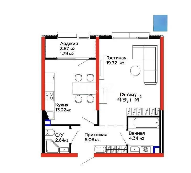 Продажа 1-комнатной квартиры, 49 м², пер. Лебедева, дом  1/1 в Алматы