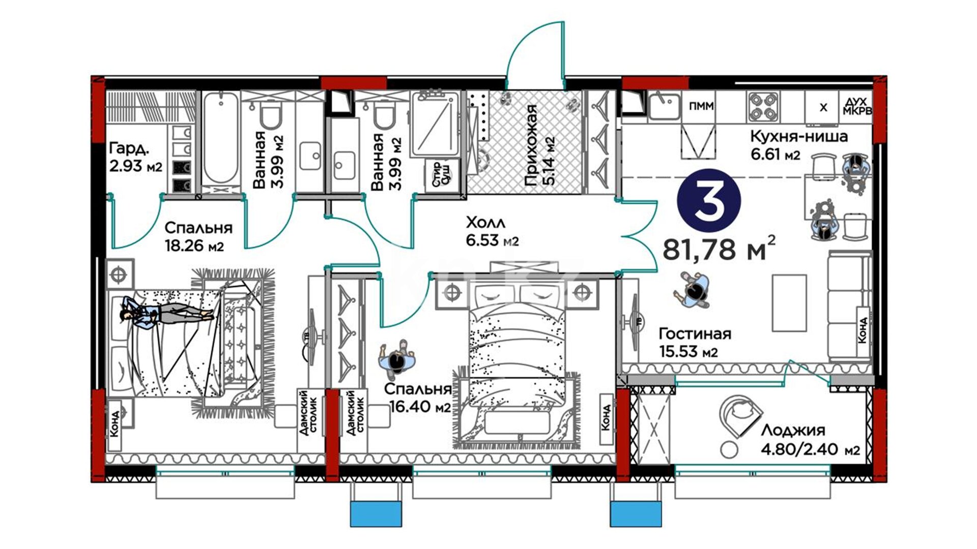 ЖК GreenLine.Tiara, 3-комнатная, цена 71 246 736 ₸, 871 200 ₸&nbsp;/&nbsp;м²