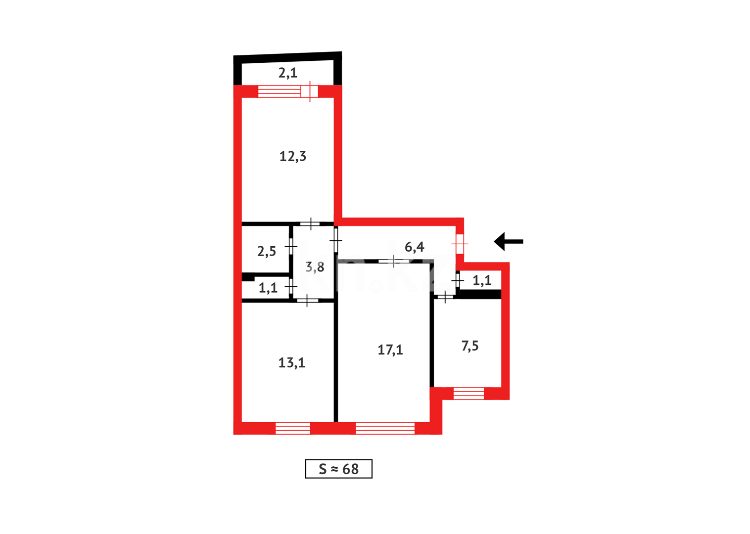Продажа 3-комнатной квартиры, 68 м², пр. Металлургов в Темиртау - фото 10