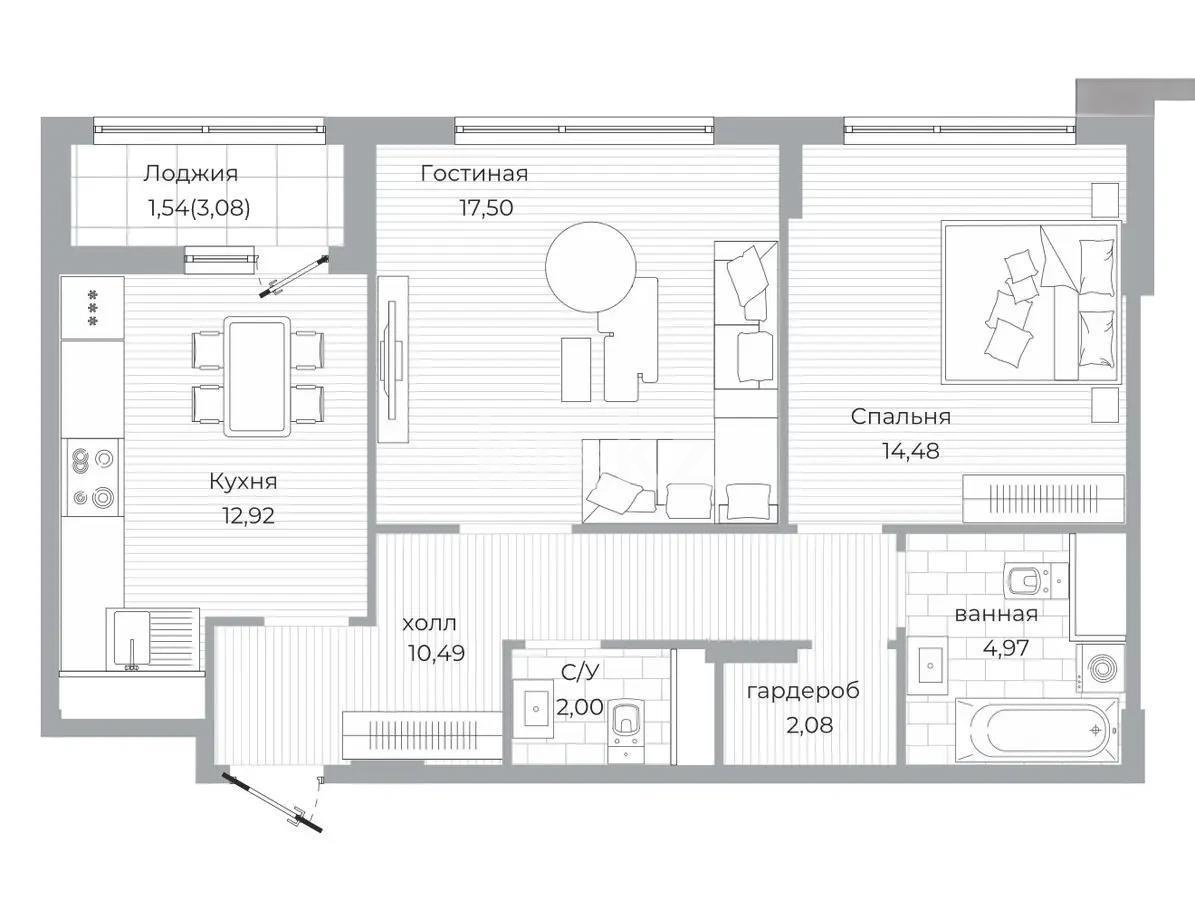 Продажа 2-комнатной квартиры, 67 м² в Астане