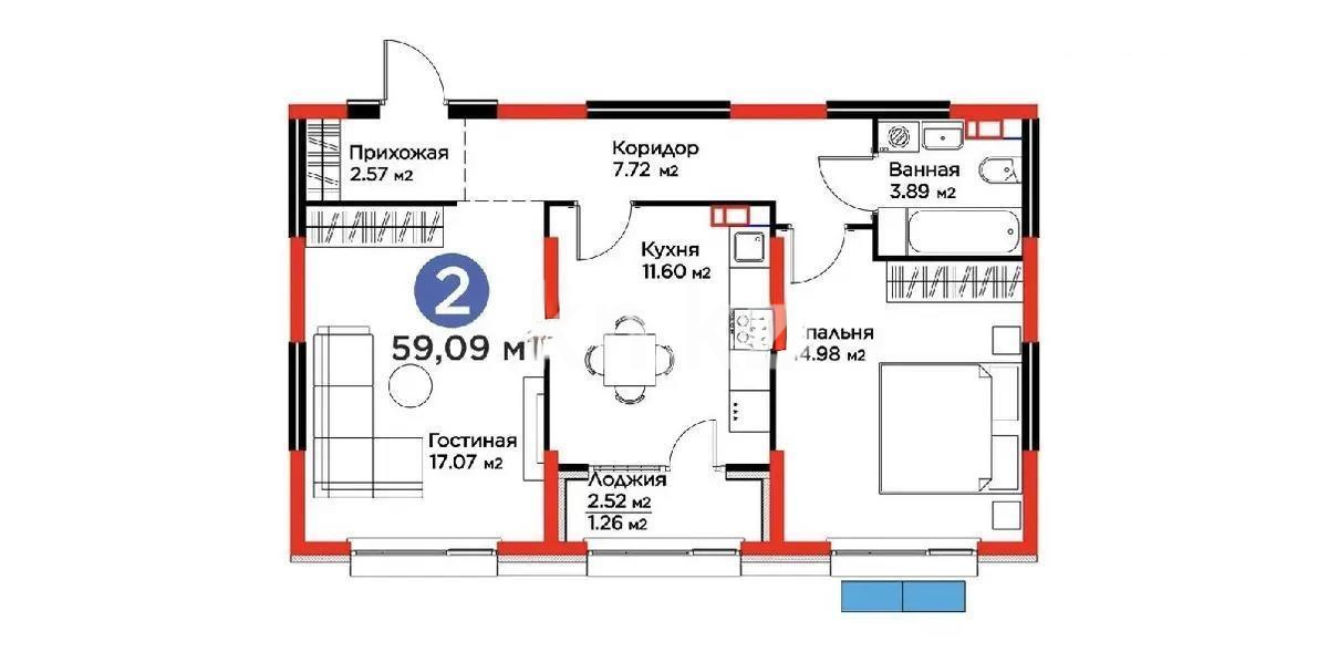 Продажа 2-комнатной квартиры, 59 м² в Алматы