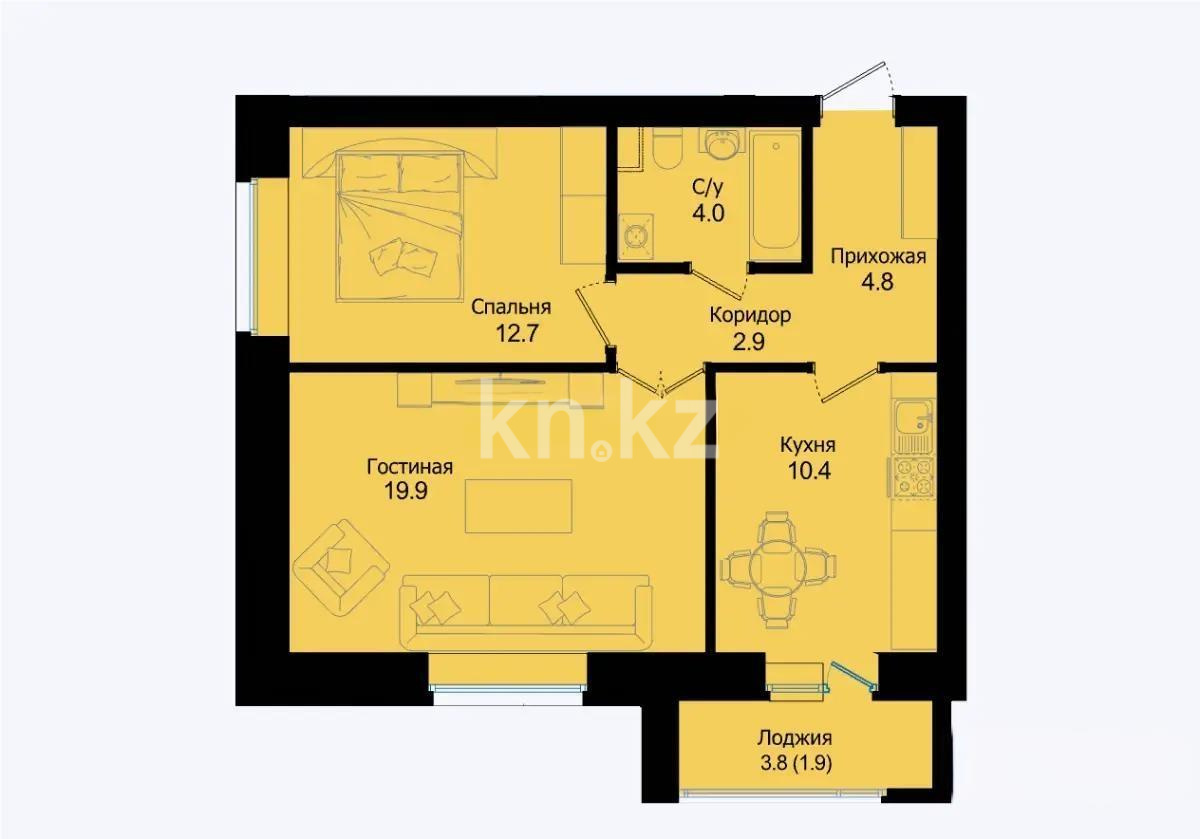 Продажа 2-комнатной квартиры, 56.6 м² в Астане