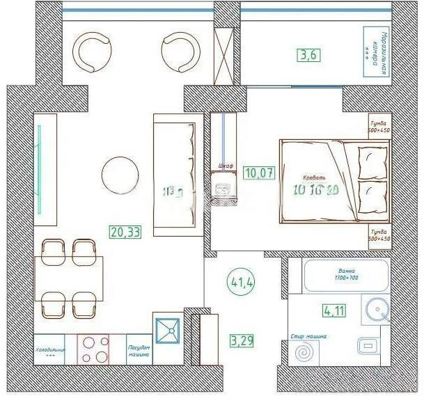 Продажа 1-комнатной квартиры, 41.4 м² в Астане