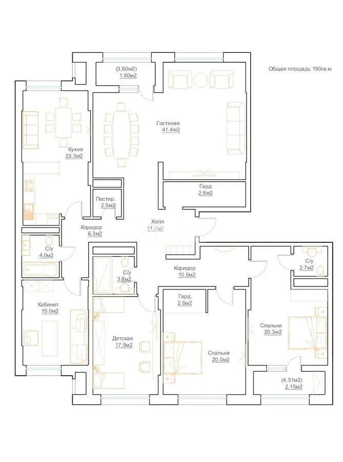 Продажа 5-комнатной квартиры, 195 м², ул. Калдаякова, дом  8 в Астане - фото 7