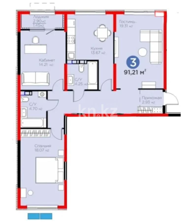 Продажа 3-комнатной квартиры, 91.24 м², ул. Тараз, дом  8/8 стр в Алматы - фото 5