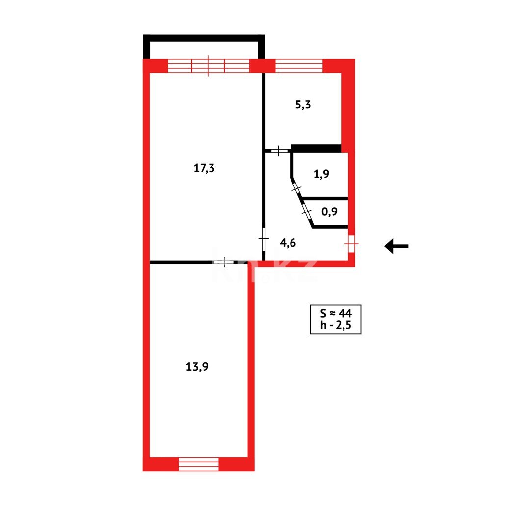 Продажа 2-комнатной квартиры, 44 м² в Темиртау