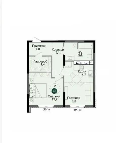 Продажа 2-комнатной квартиры, 51.4 м², ул. Утепова, дом  31 в Алматы