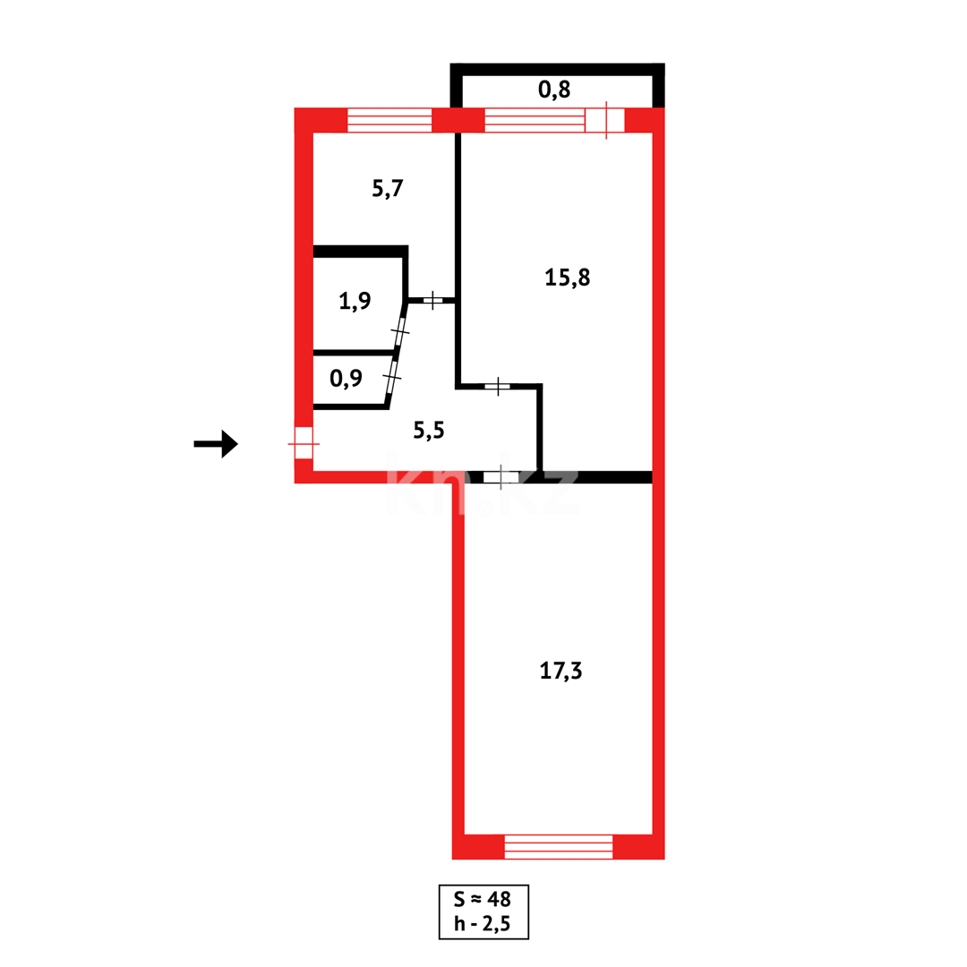 Продажа 2-комнатной квартиры, 48 м² в Караганде - фото 16