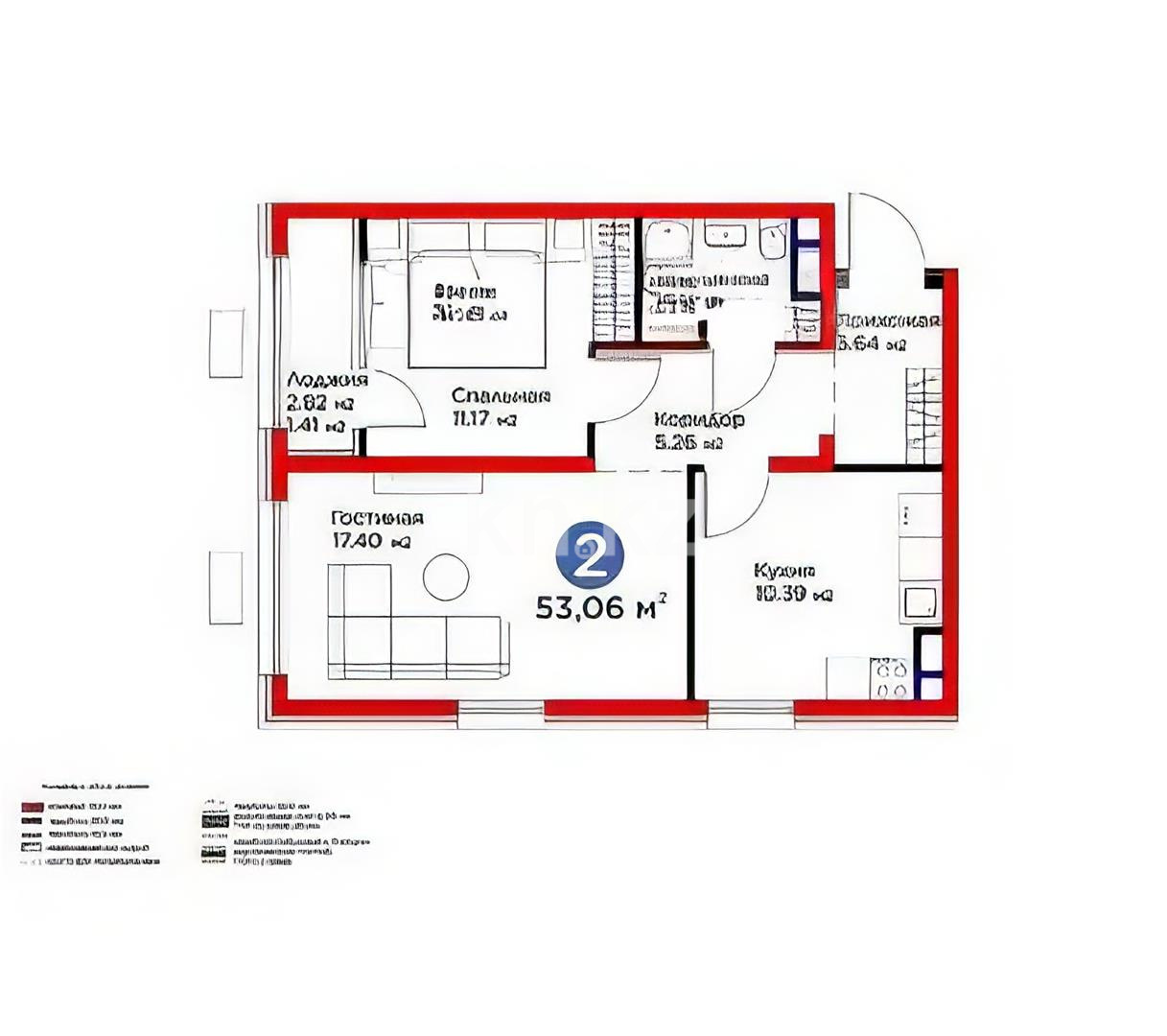 Продажа 2-комнатной квартиры, 53.6 м² в Алматы