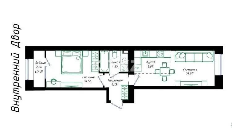 Продажа 2-комнатной квартиры, 45.06 м² в Астане