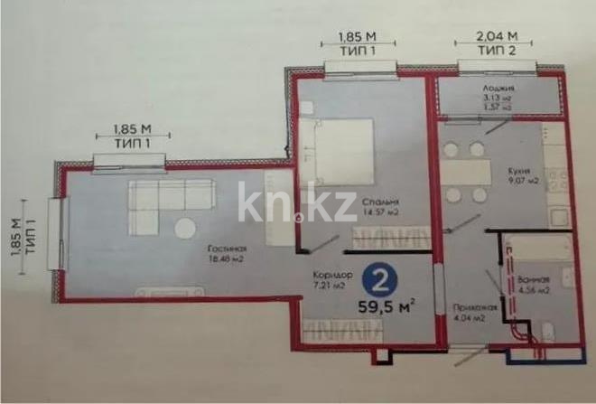 Продажа 2-комнатной квартиры, 60 м², ул. Бектурова, дом  11а в Астане - фото 2