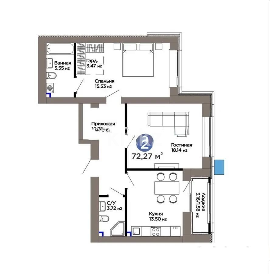 Продажа 2-комнатной квартиры, 72 м² в Астане