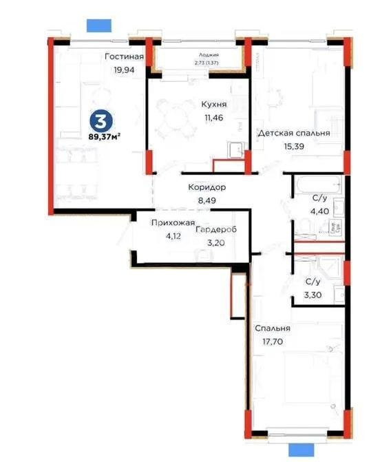 Продажа 3-комнатной квартиры, 89.37 м², ул. Нурмагамбетова, дом  17 стр в Астане