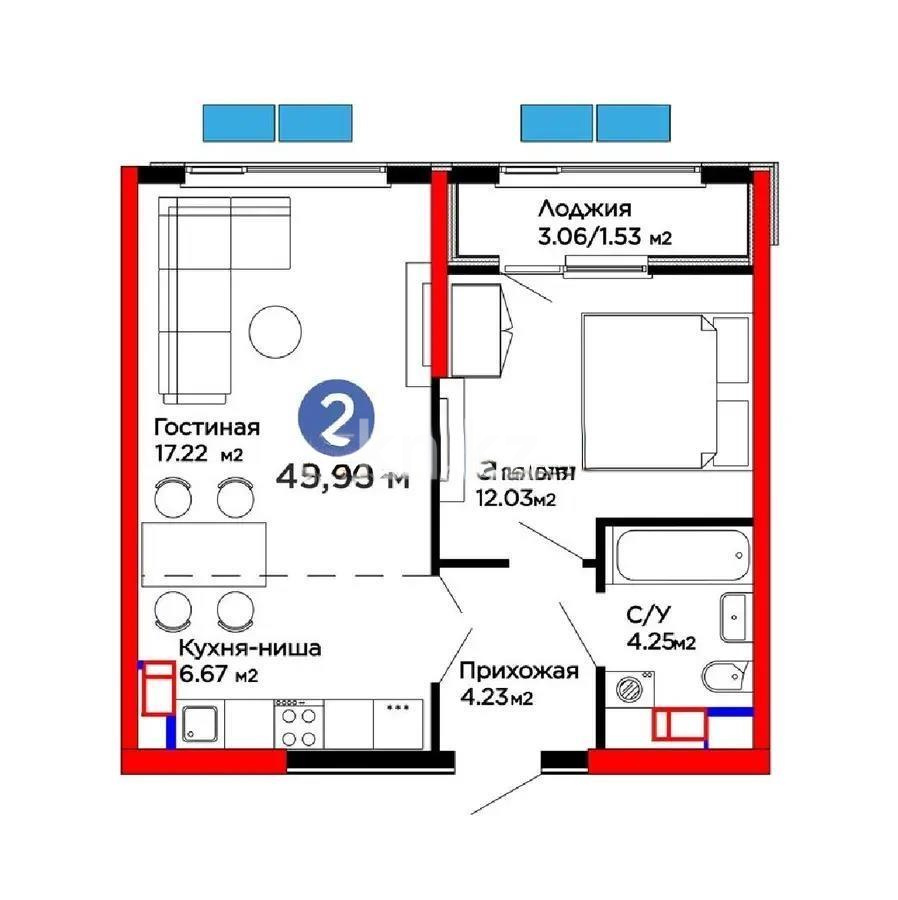 Продажа 2-комнатной квартиры, 46 м² в Алматы