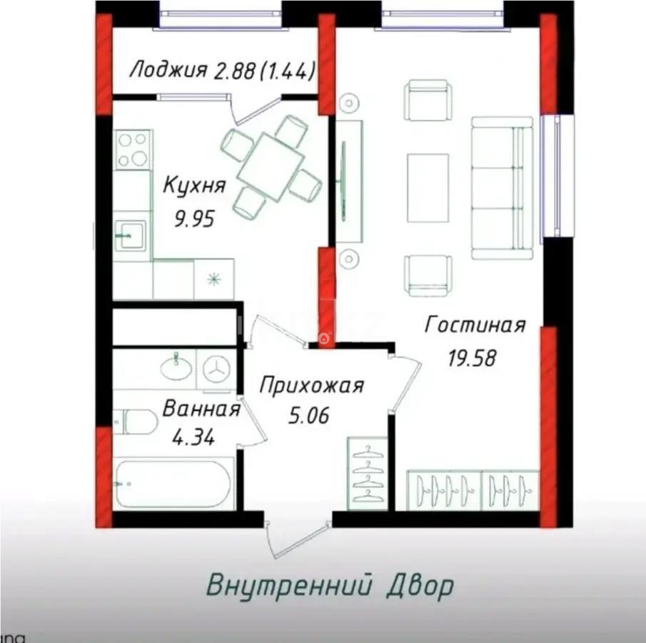 Продажа 1-комнатной квартиры, 41 м² в Астане