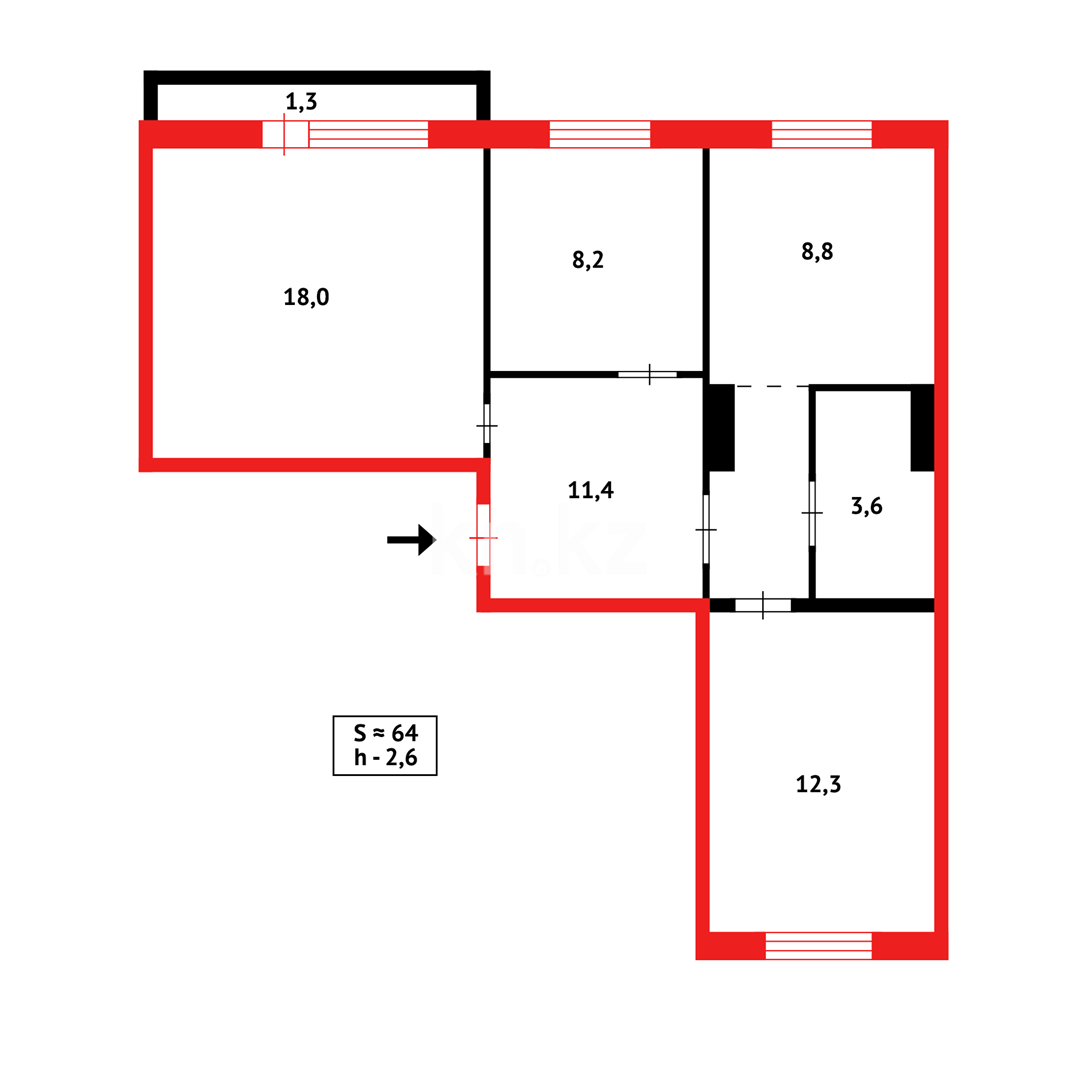 Продажа 3-комнатной квартиры, 63 м², мкр-н 15 в Караганде - фото 12