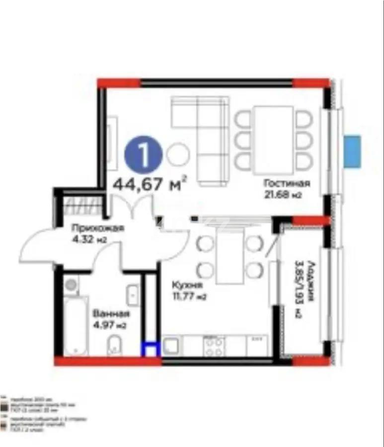 Продажа 1-комнатной квартиры, 45 м² в Астане