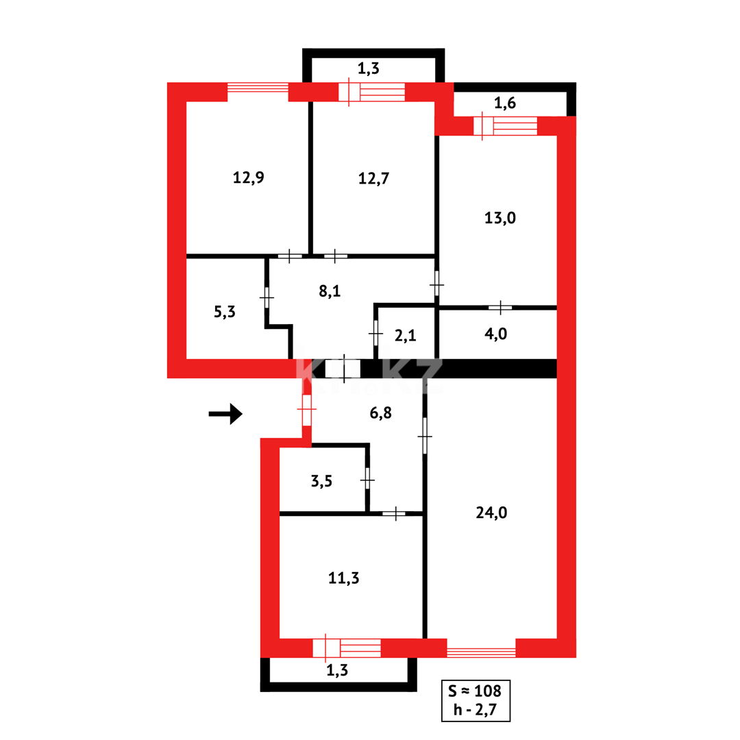 Продажа 4-комнатной квартиры, 110 м², ул. Букетова, дом  60/2 в Караганде - фото 39