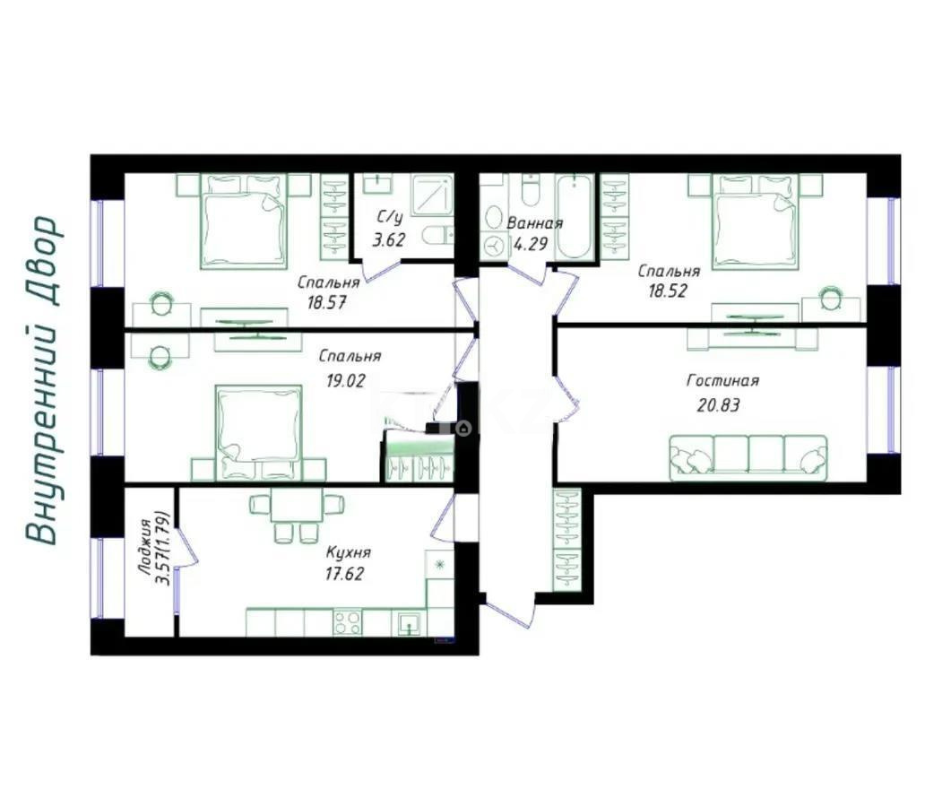 Продажа 4-комнатной квартиры, 118.27 м² в Астане