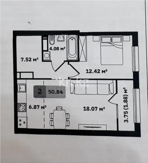 Продажа 2-комнатной квартиры, 51 м² в Алматы
