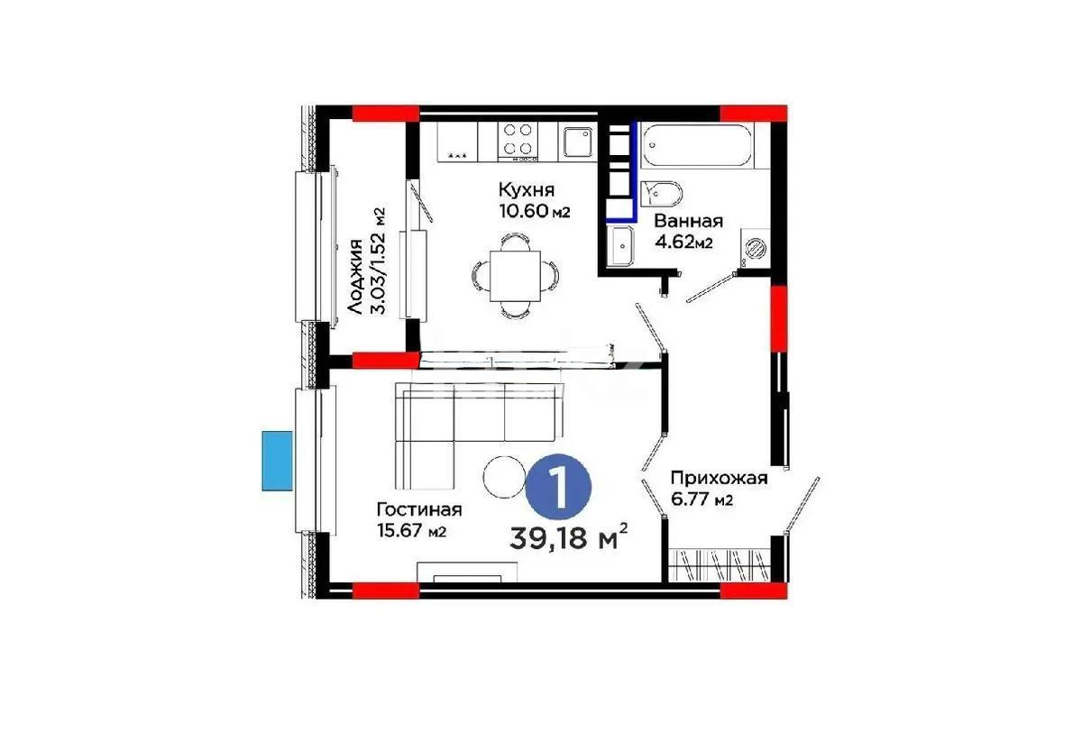 Продажа 1-комнатной квартиры, 39.18 м² в Астане