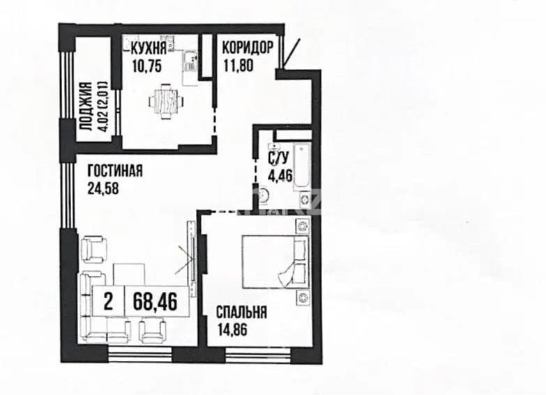 Продажа 2-комнатной квартиры, 69 м² в Астане