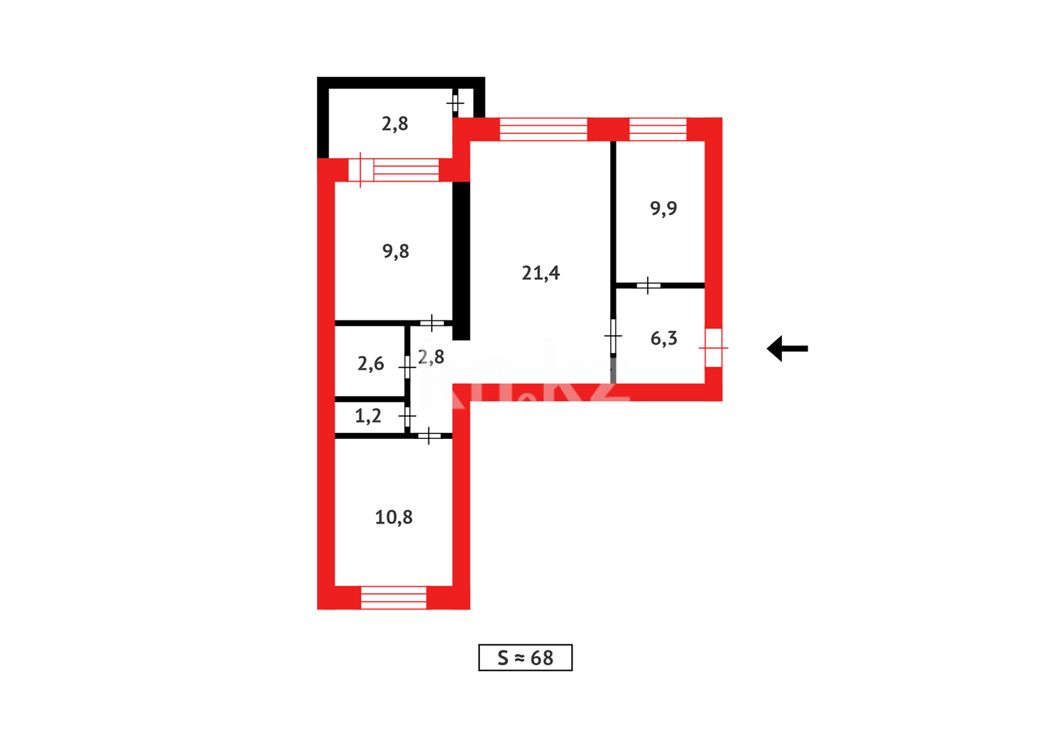 Продажа 3-комнатной квартиры, 67 м², ул. Сатыбалдина, дом  29 в Караганде - фото 20