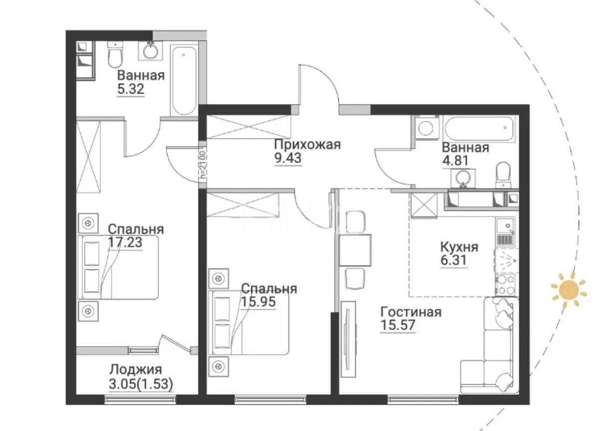 Продажа 3-комнатной квартиры, 76.15 м² в Алматы